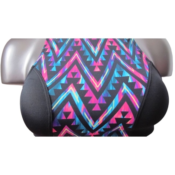 Victoria's Secret PINK Dark Aztec Geo Racerback High Neck Bikini Top S - Picture 3 of 3